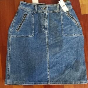 Eddie Bauer Denim Stretch Skirt Zipper Pockets sz 6 21" Long NWT